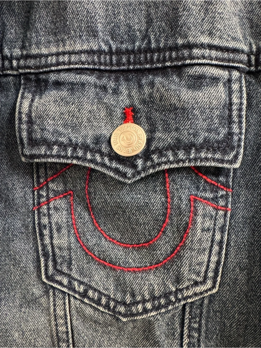 True Religion Light Blue Denim Jacket with Dark Contrast Stitching Men’s XL